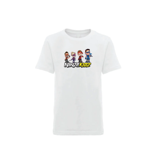 Ninja Kids Merch Classic White Tee with Cartoon Ninjaz